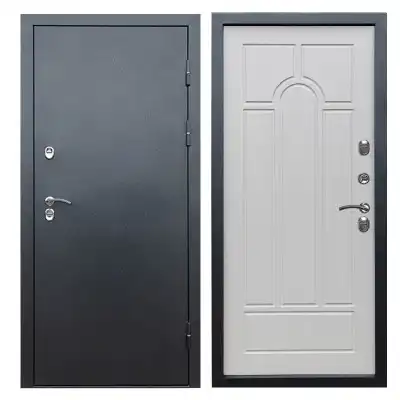 Входная металлическая дверь с терморазрывом Сибирь термо премиум Вертикаль grey Зеркало белый софт